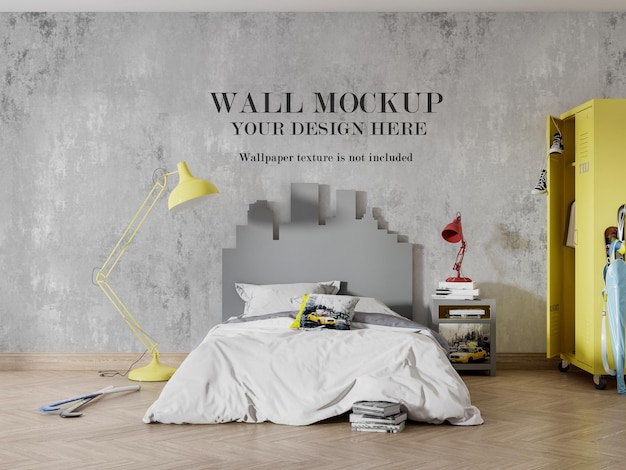 Stylish boys bedroom wall mockup design