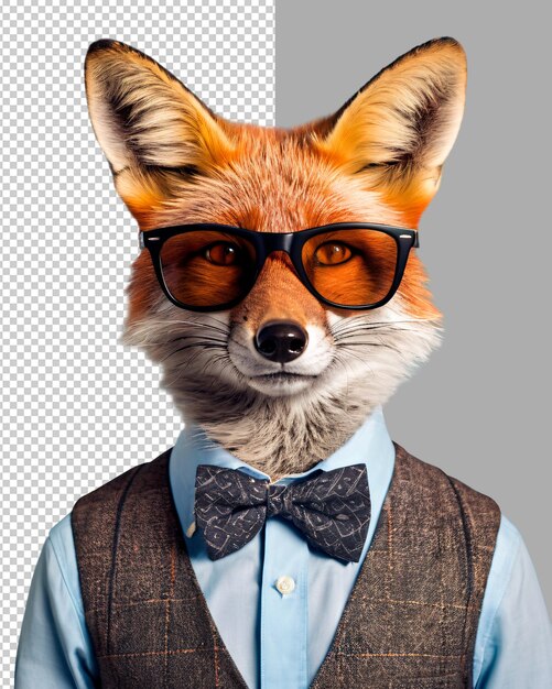 PSD stylish fox in suit and sunglasses business humor on a transparent background