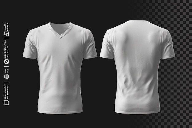 PSD stylish front and back vneck shirt design psd template with transparent background