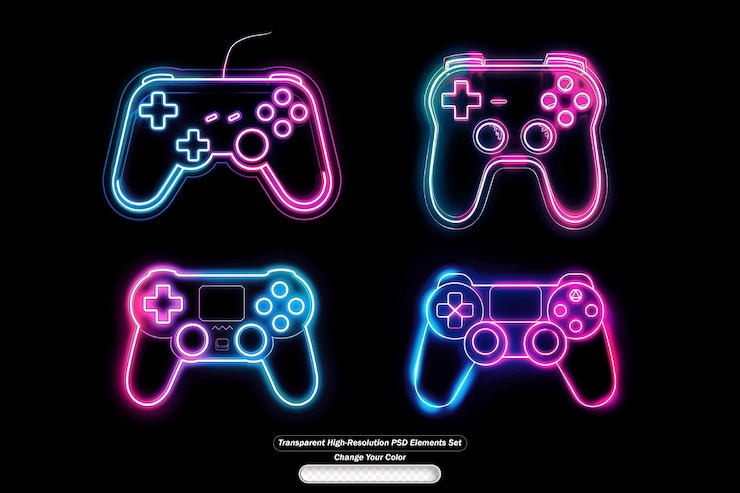 PSD stylish game controller set with transparent background for creative design