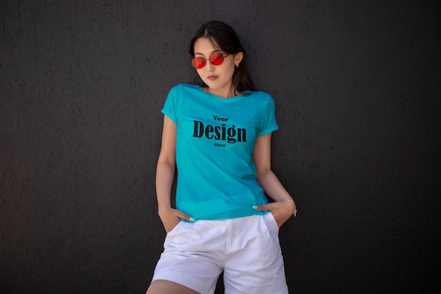 Stylish girl psd tshirt mockup