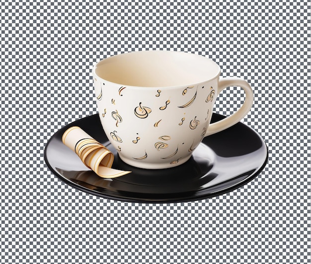 Stylish graduation tableware cup and napkin isolated on transparent background