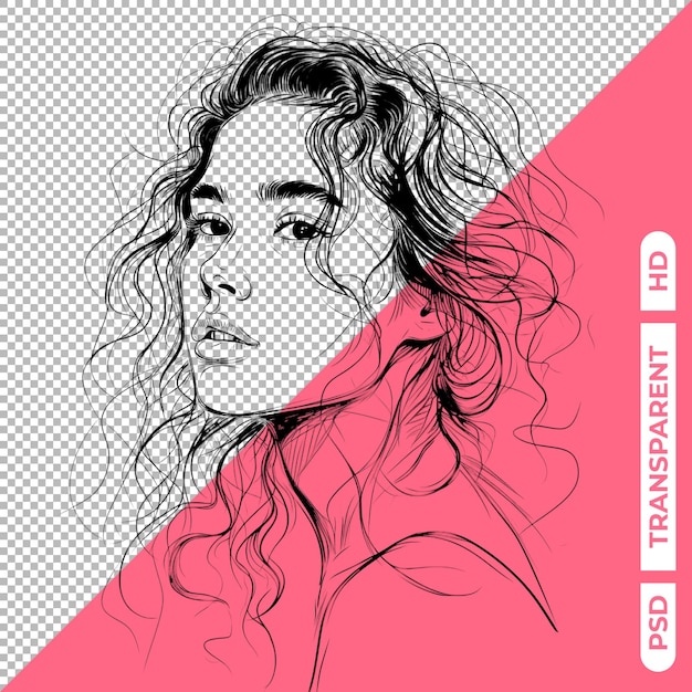 PSD stylish hair woman face line sketch isolated on a transparent background