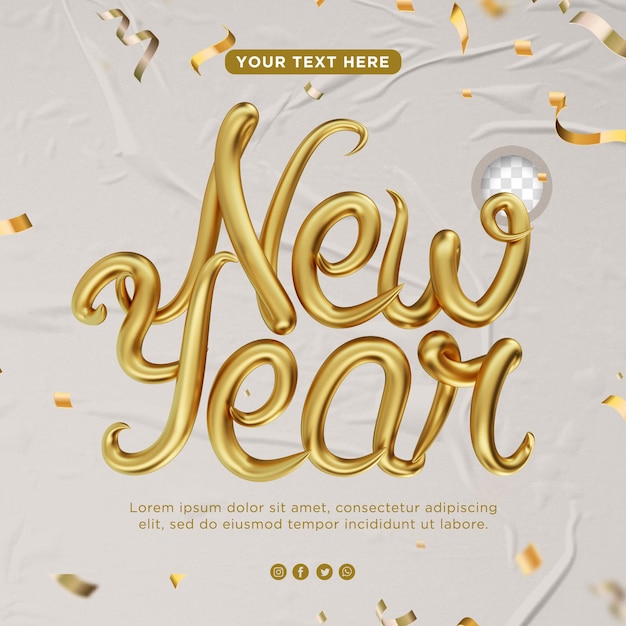 PSD stylish happy new year 3d golden for campaigns composition