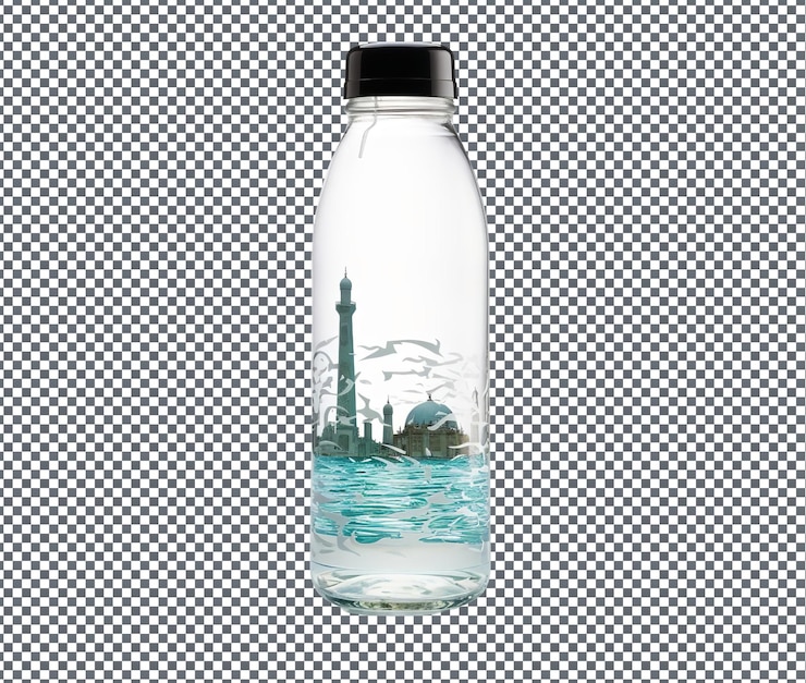 PSD stylish and helpful islamic themed water bottle isolated on transparent background