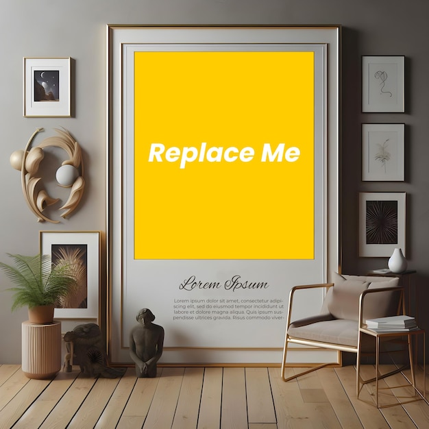 PSD stylish home decor mockup con wall art modificabile