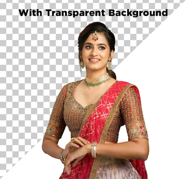 stylish indian young beautiful girl posing in saree png psd isolated on transparent background