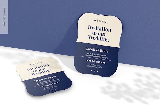 Stylish invitation card mockup standing and dropped