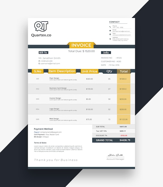 PSD stylish invoice bill template