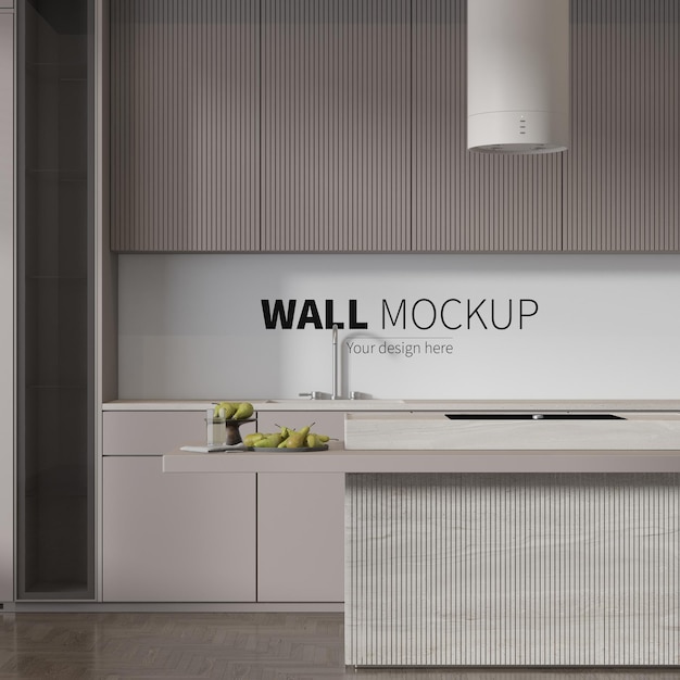 PSD stylish kitchen wall mockup in 3d rendering