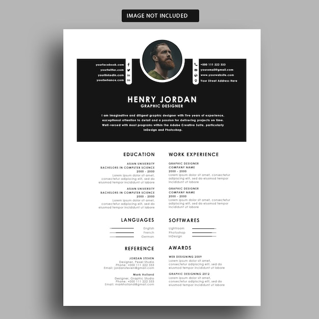 Curriculum minimalista elegante cv psd tempalte