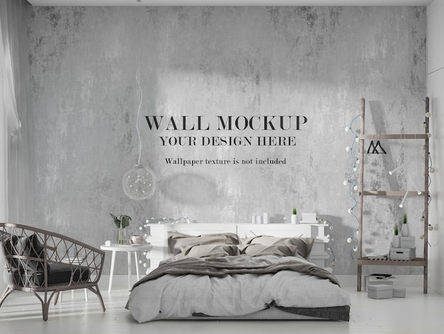 Stylish modern bedroom wall mockup