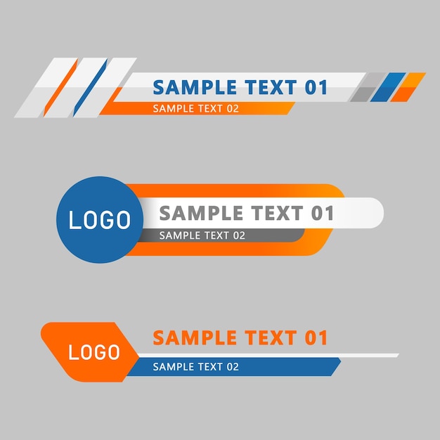 PSD stylish orange blue geometric lower third banner set