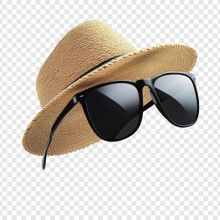 PSD stylish straw hat and sunglasses summer vacation ready for sunshine happy vibes