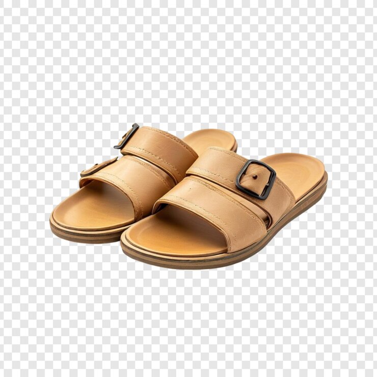 PSD スタイリッシュなタンと黒い革のバックルサンダル 夏の靴