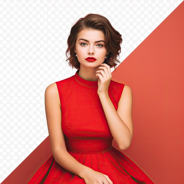 PSD stylish vintage fashion model in an elegant red dress with red nails