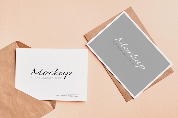 Stylish wedding invitation card mockup on beige color paper