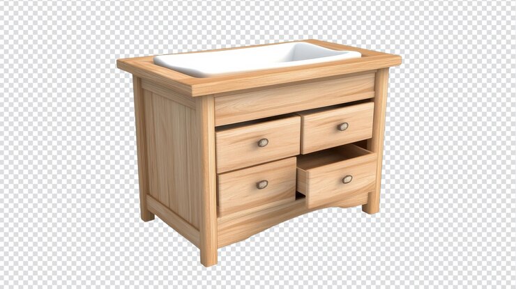 PSD stylish wooden changing table with drawers and a builtin basin for nursery care ideal for infant care essentials
