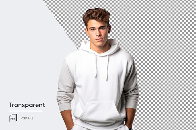 Stylish Young Man Boy Standing in White Sweatshirt Transparent Background AI Generated