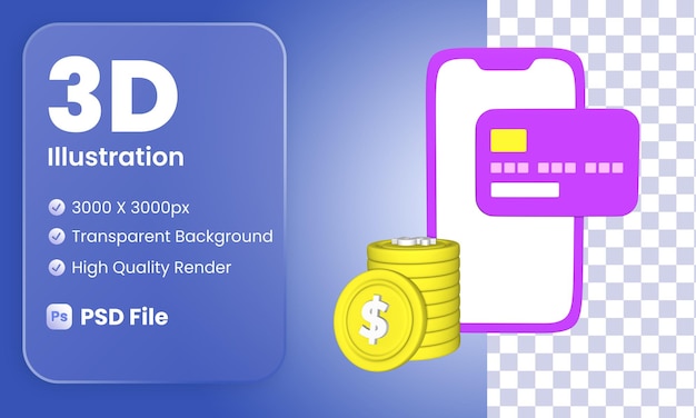 PSD illustrazione stilizzata di pagamento con carta di credito 3d