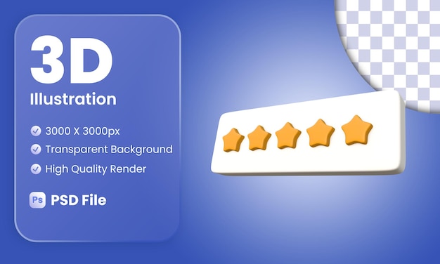 PSD Стилизованная трехмерная иллюстрация обзора пяти звезд