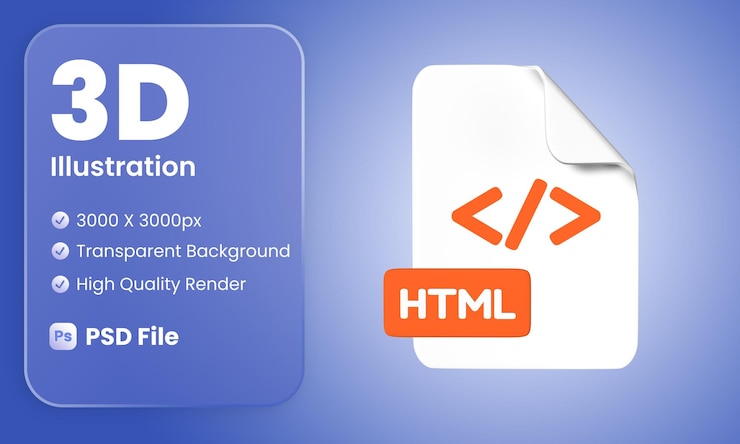 PSD stylized 3d html file illustration design side view