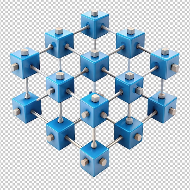 stylized blockchain with interconnected blocks on transparent background