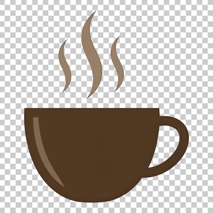 PSD stylized brown coffee mug with steaming aroma on black
