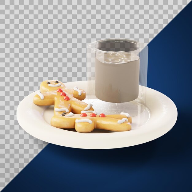PSD stylized gingerbread men with glass of milk