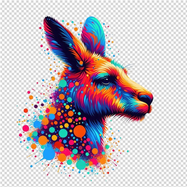 PSD stylizowana ilustracja kangura z kolorowymi plamami i kropkami