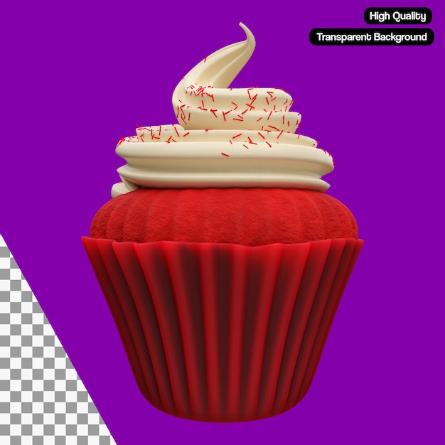 Stylizowane czerwone aksamitne ciastko ilustracja 3D. PSD przezroczyste tło