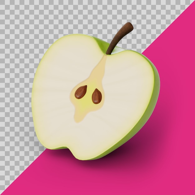 PSD stylizowane pokrojone zielone jabłko 3d