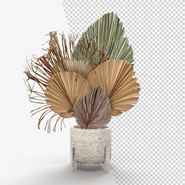 Stylowa, nowoczesna kompozycja suszonych kwiatów w cylindrycznym wazonie jako dekoracja wnętrz Renderowanie 3D