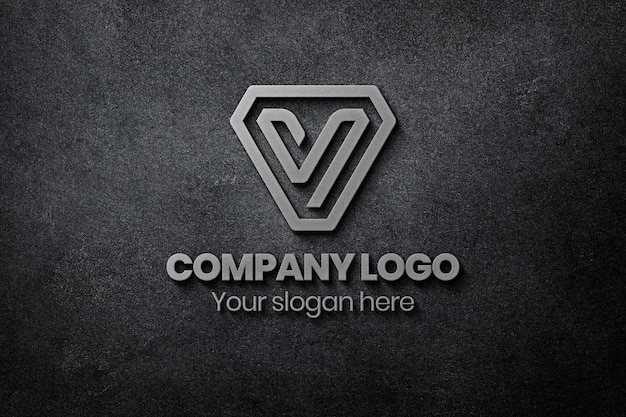 Stylowe 3D metaliczne logo w kształcie diamentu i litery V