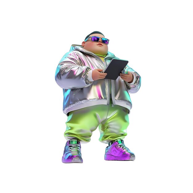 Stylowy render 3D modnego młodego mężczyzny trzymającego tablet