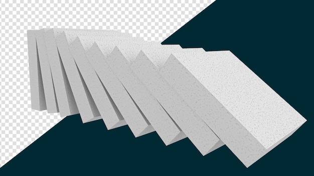 PSD styrofoam sheets stacked on white background domino effect 3d illustration