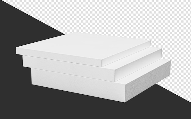 Styrofoam sheets on white background foam board stack cement concrete panel hardwood 3d illustration