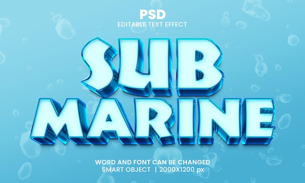 Submarine 3d editable text effect Premium Psd with background