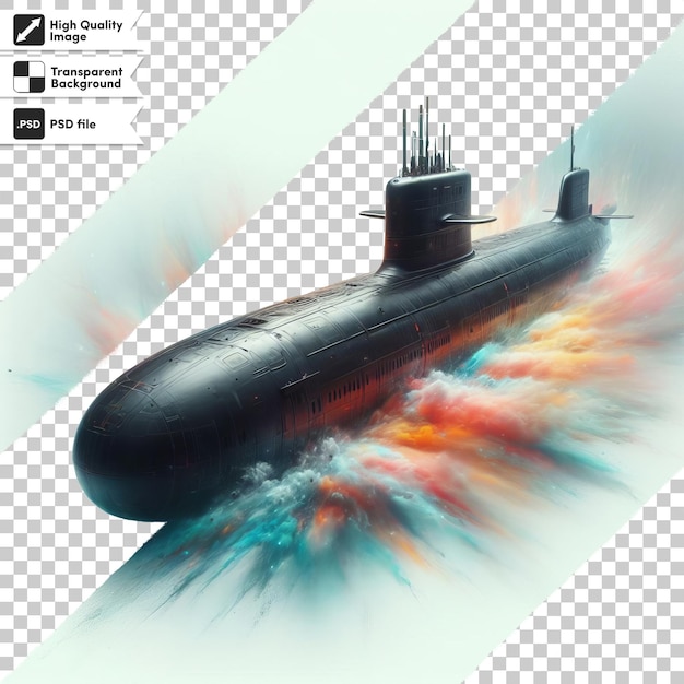 Un sottomarino è mostrato nella foto e ha una foto di un sottomarano su di esso