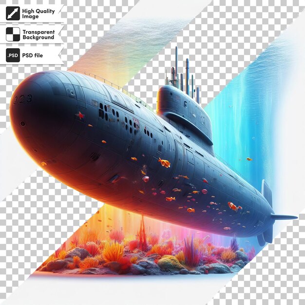 PSD un sottomarino è mostrato nell'immagine e la parola marina è in fondo