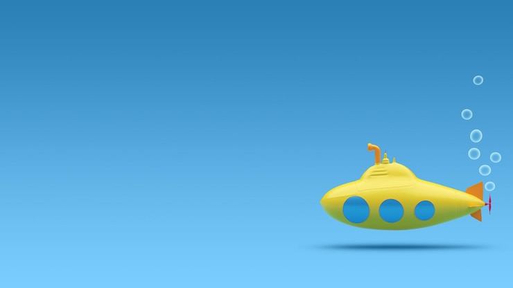 PSD submarine in the sea background 3d rendering