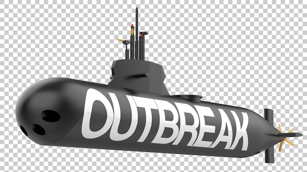 Submarine on transparent background 3d rendering illustration