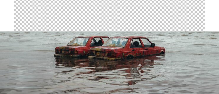PSD submerged cars in calm water body