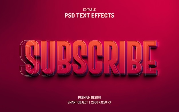 Subscribe 3d editable text effect photoshop style