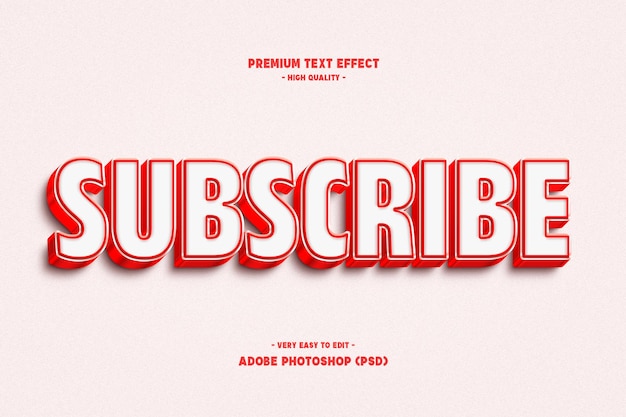 Subscribe 3d text style effect, youtube red font alphabet