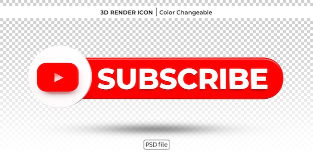 Subscribe button 3d render color changeable icon