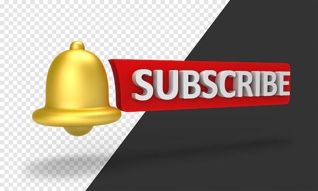 Subscribe button with bell icon 3d render