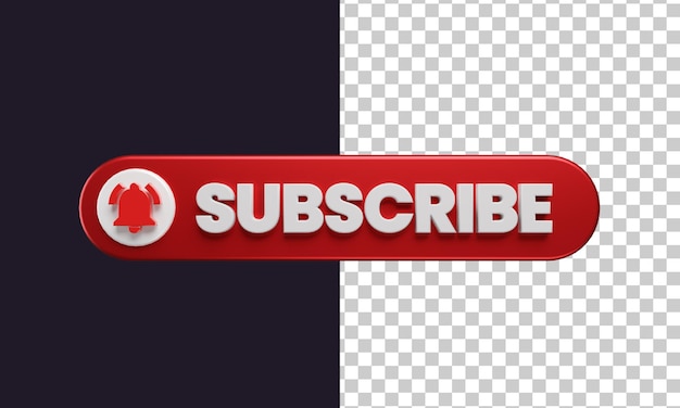 PSD subscribe button with bell notification icon in 3d rendering