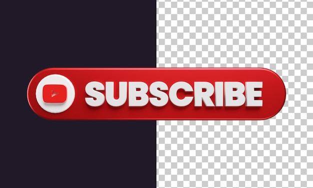 PSD subscribe button with youtube logo in 3d rendering