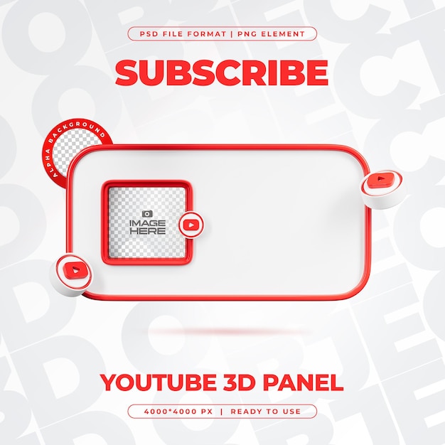 subscribe on youtube profile social media 3d render isolated for composition